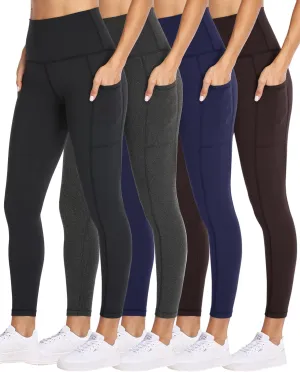 NexiEpoch 4 Pack Leggings for Women with Pockets- High Waisted Tummy Control for Workout Running Capri Yoga Pants