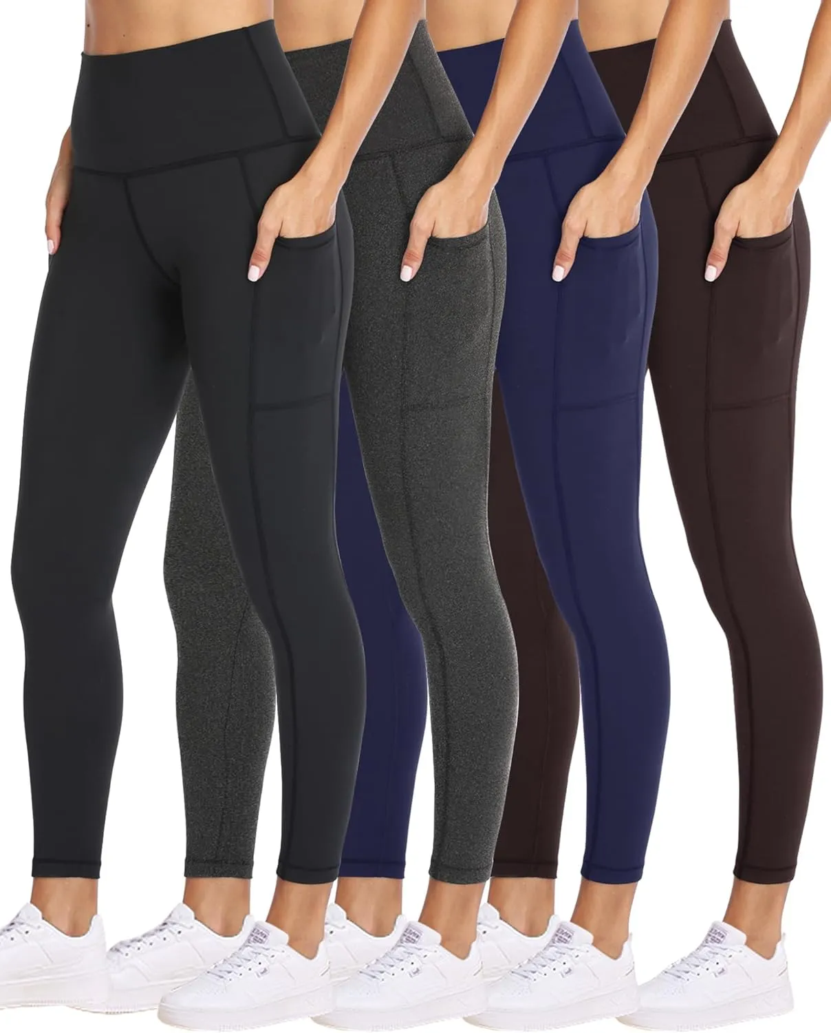 NexiEpoch 4 Pack Leggings for Women with Pockets- High Waisted Tummy Control for Workout Running Capri Yoga Pants