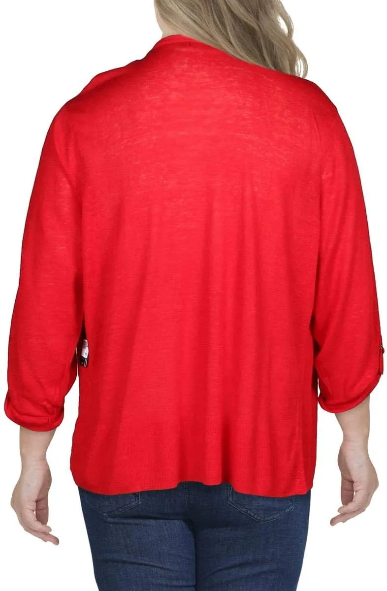 NIC ZOE Womens Plus Take Comfort Linen Blend Open Front Cardigan Sweater