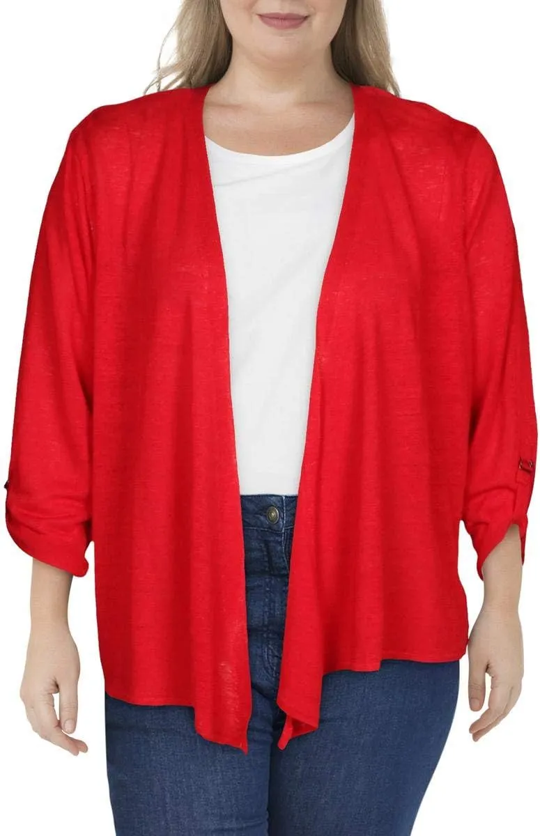 NIC ZOE Womens Plus Take Comfort Linen Blend Open Front Cardigan Sweater