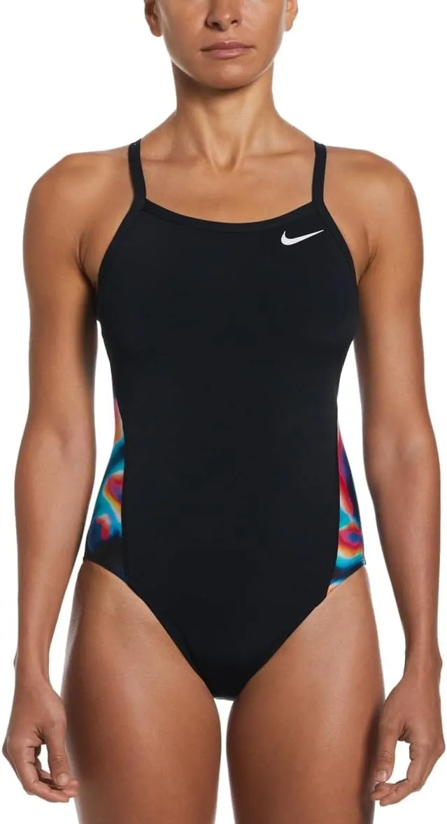 Nike Women's HydraStrong Multi Print Racerback One Piece Swimsuit Black, 26