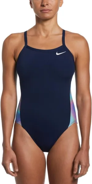 Nike Women's HydraStrong Multi Print Racerback One Piece Swimsuit Midnight Navy, 30