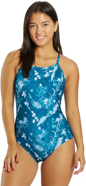 Nike Women's Hydrastrong Multi Print Racerback One Piece Swimsuit Mineral Teal, 30