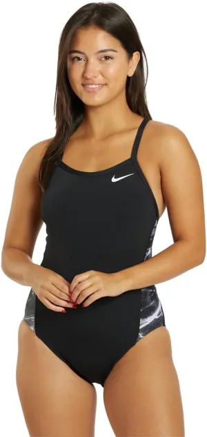 Nike Women's Hydrastrong Multi Print Splice Racerback One Piece Swimsuit Black, 34