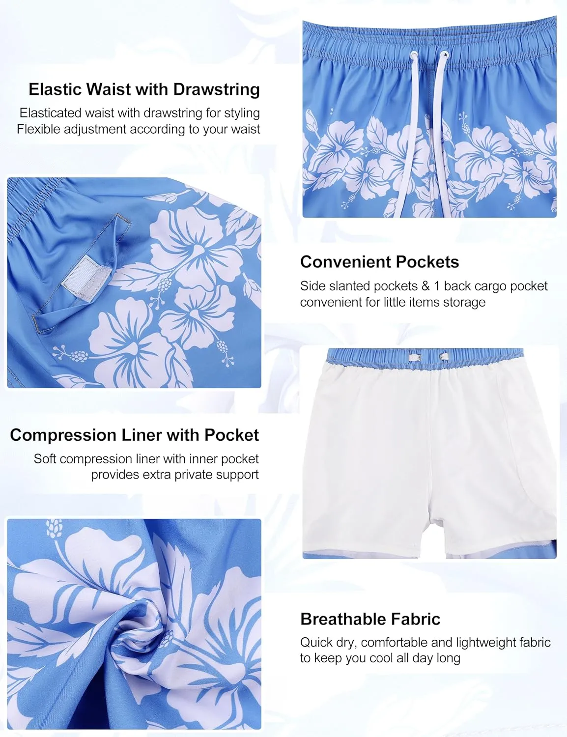 Nonwe Swim Trunks with Compression Liner Quick Dry Summer Beach Board Shorts for Men Swimwear