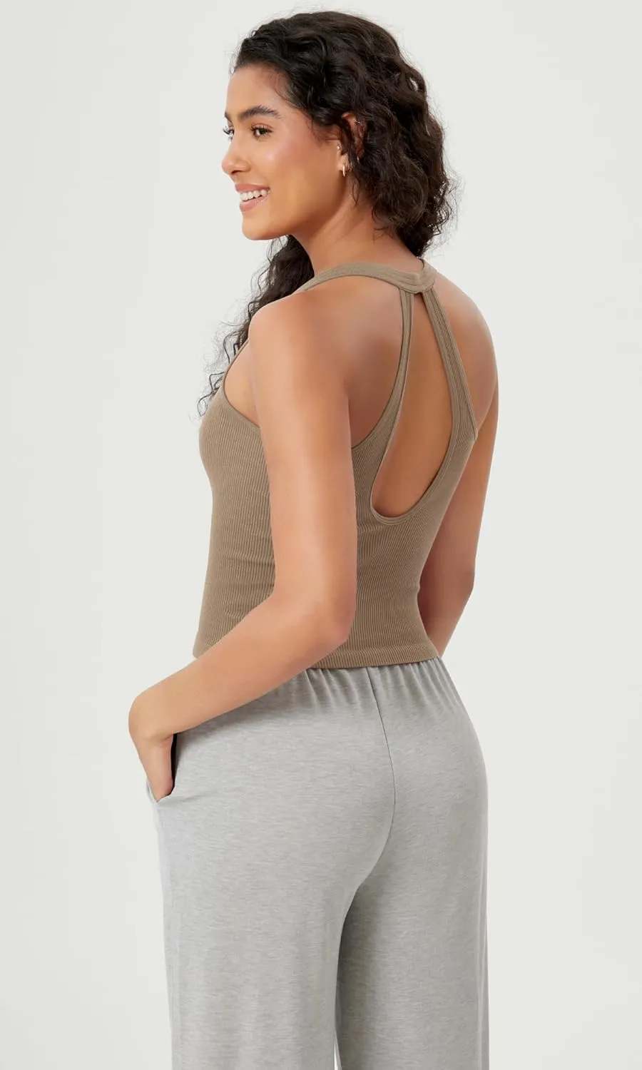 ODODOS 2-Pack Seamless Henley Crop for Women Open Back Ribbed Tank Button-up Cropped Top