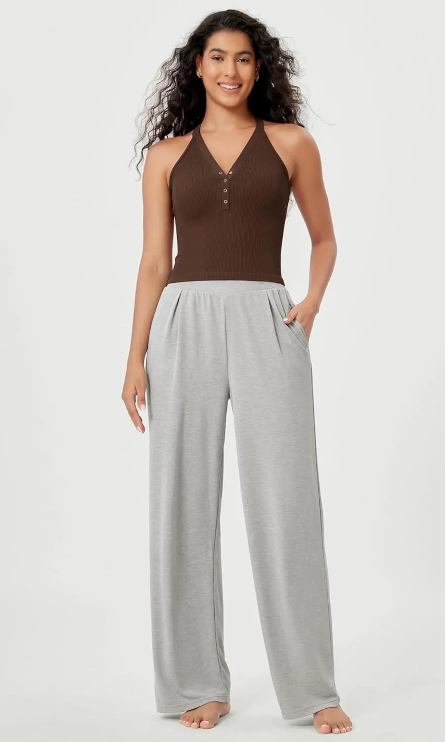ODODOS 2-Pack Seamless Henley Crop for Women Open Back Ribbed Tank Button-up Cropped Top