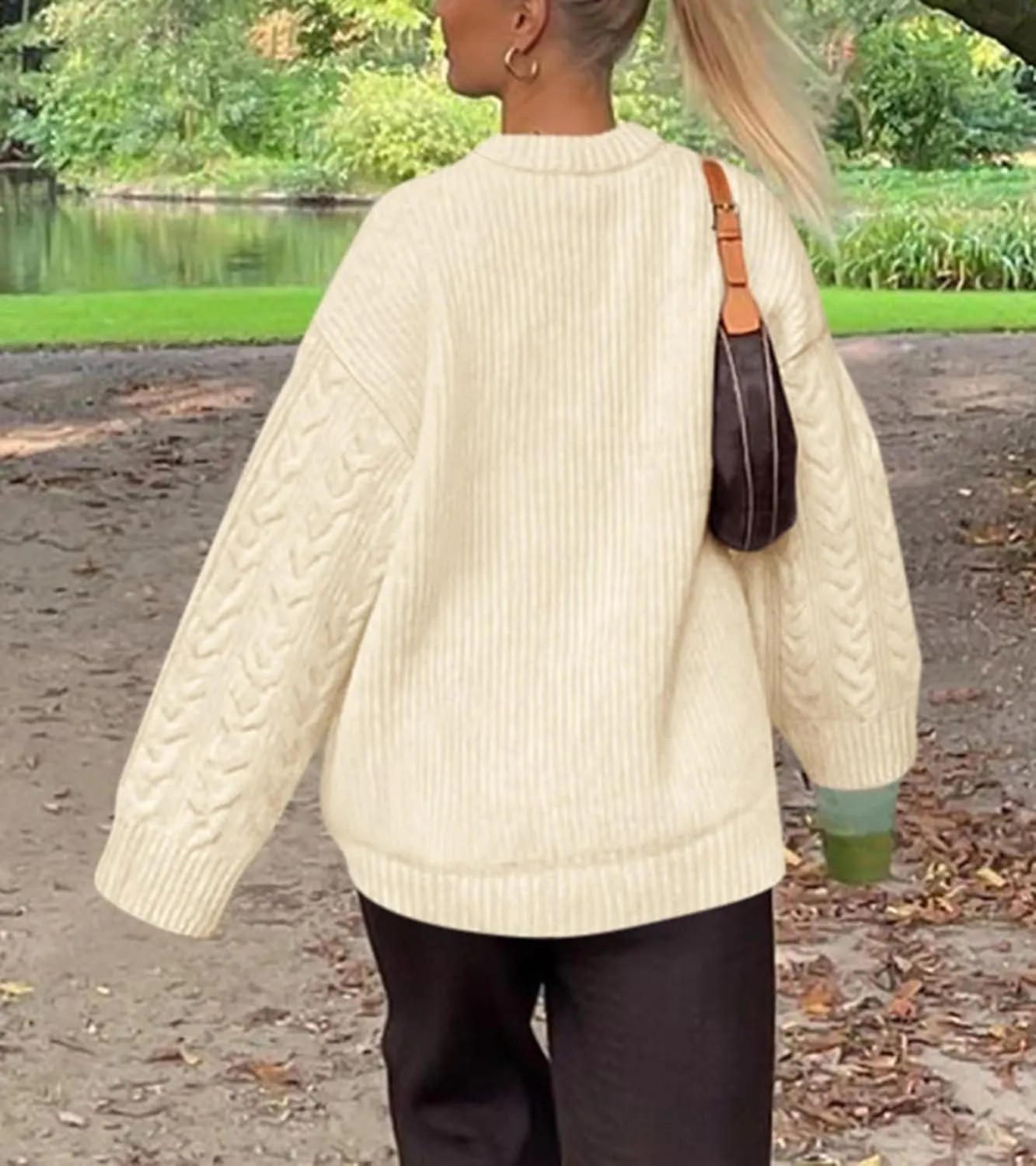 Okiwam Women's Oversized Sweaters Long Sleeve Crewneck Chunky Knitted Pullover 2025 Fall Fashion Solid Color Jumper Tops