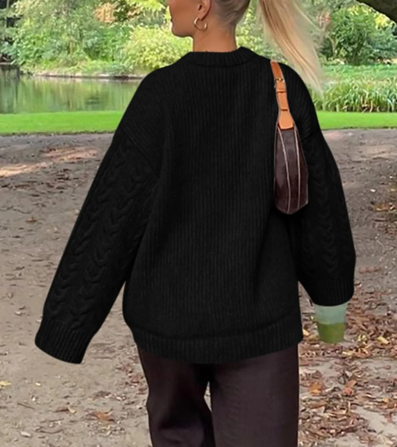 Okiwam Women's Oversized Sweaters Long Sleeve Crewneck Chunky Knitted Pullover 2025 Fall Fashion Solid Color Jumper Tops