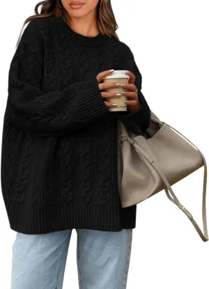 Okiwam Women's Oversized Sweaters Long Sleeve Crewneck Chunky Knitted Pullover 2025 Fall Fashion Solid Color Jumper Tops