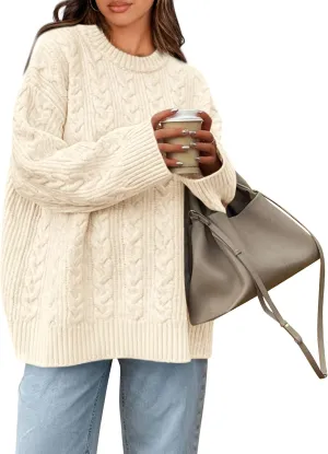 Okiwam Women's Oversized Sweaters Long Sleeve Crewneck Chunky Knitted Pullover 2025 Fall Fashion Solid Color Jumper Tops