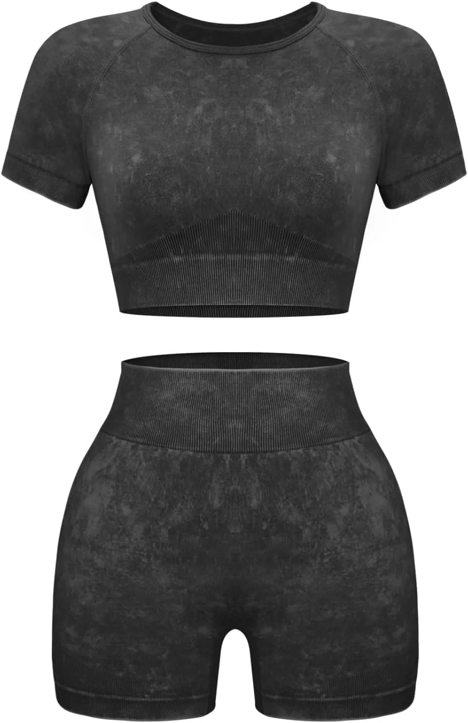 OLCHEE Womens Workout Sets 2 Piece - Seamless Acid Wash Yoga Outfits Shorts and Crop Top Matching Gym Athletic Clothing Set