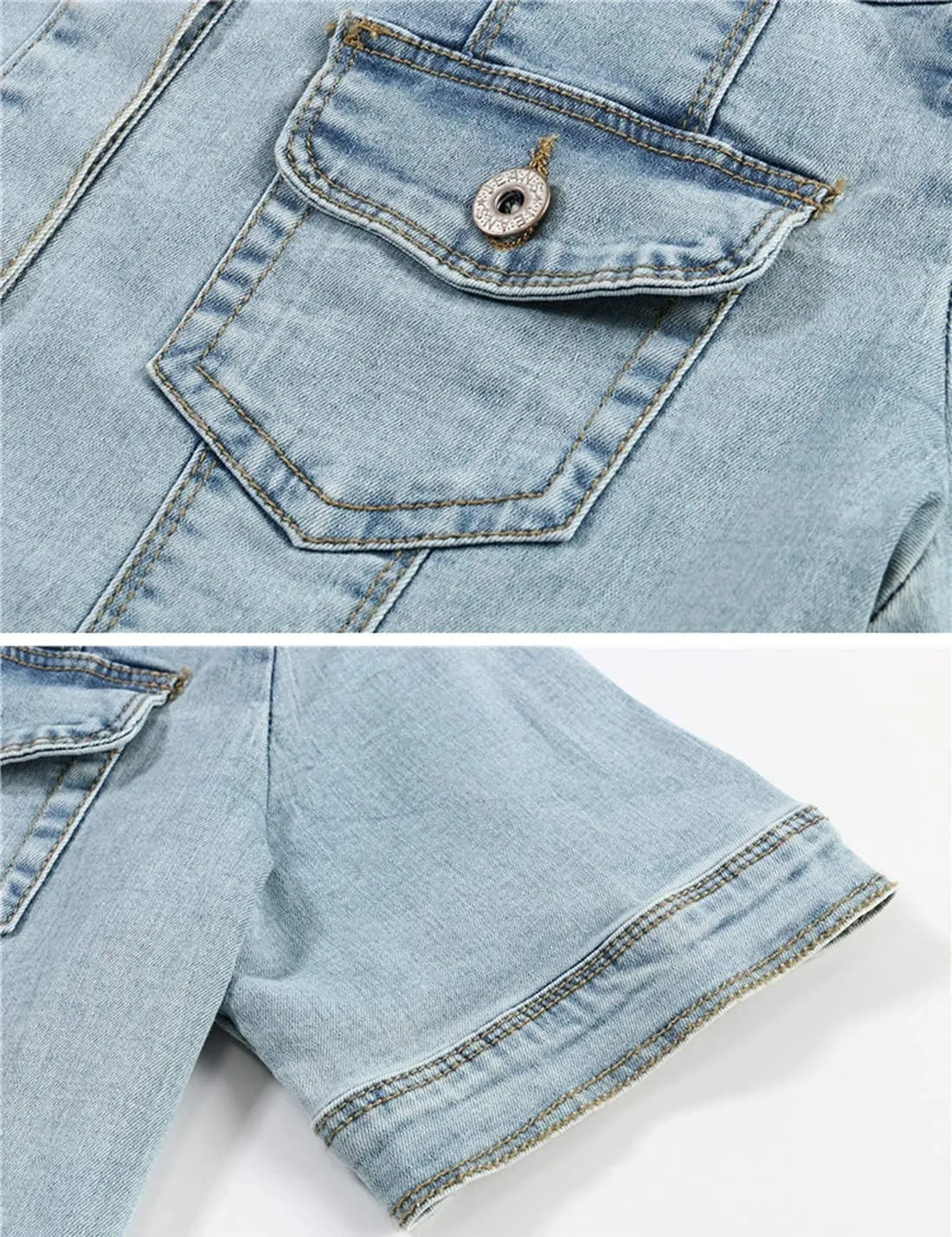 Omoone Women's Summer Short Sleeve Slim Crop Denim Trucker Jacket Jean Coat Tops