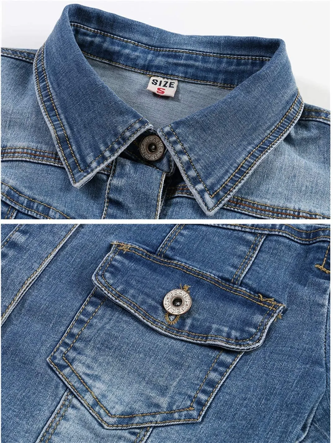 Omoone Women's Summer Short Sleeve Slim Crop Denim Trucker Jacket Jean Coat Tops