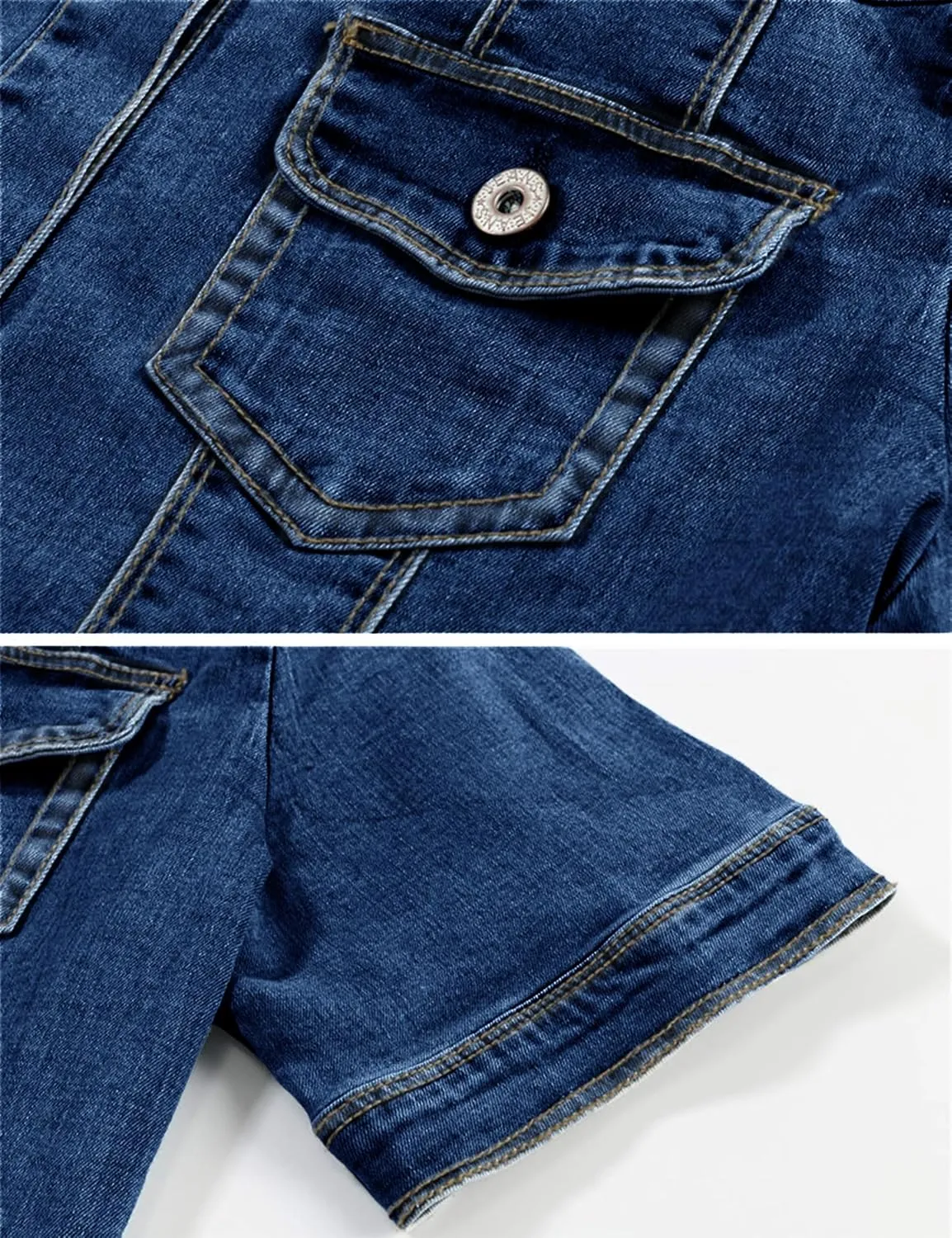 Omoone Women's Summer Short Sleeve Slim Crop Denim Trucker Jacket Jean Coat Tops