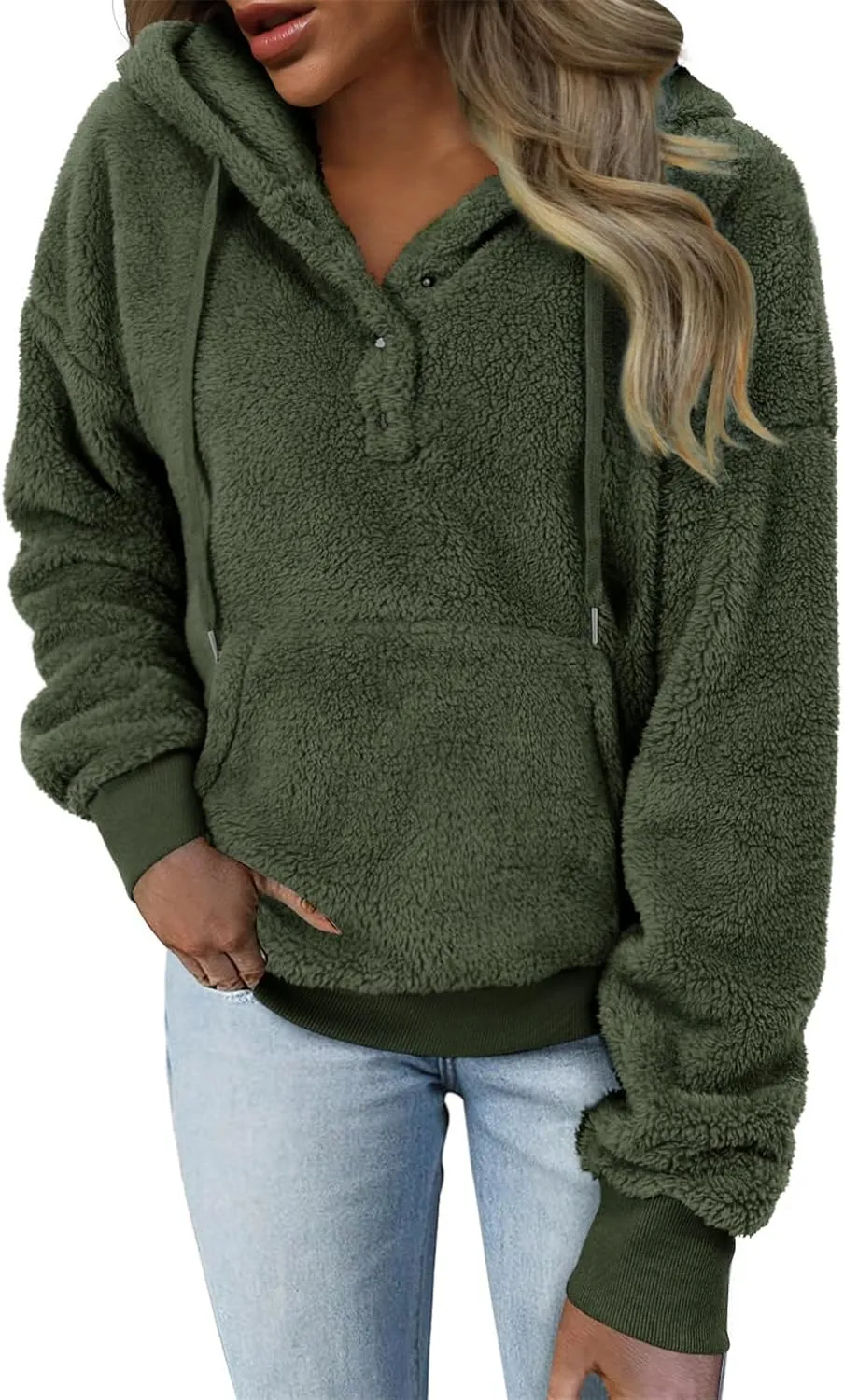onlypuff Sherpa Pullover Sweaters for Women Fleece Sweatshirts Winter Warm Tunic Tops Pullover