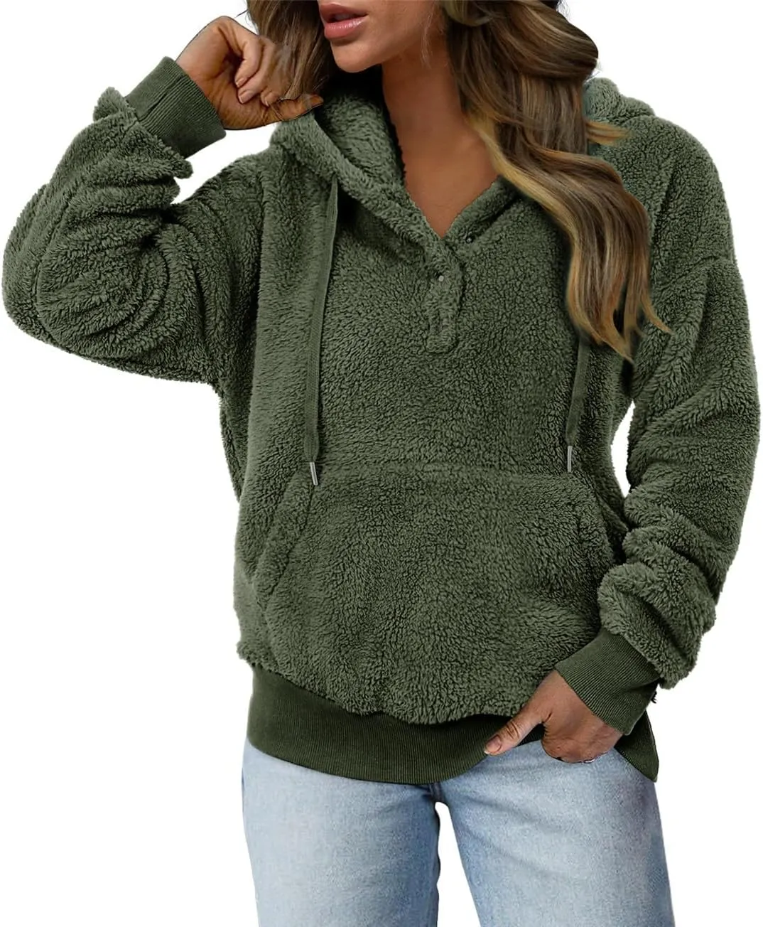 onlypuff Sherpa Pullover Sweaters for Women Fleece Sweatshirts Winter Warm Tunic Tops Pullover