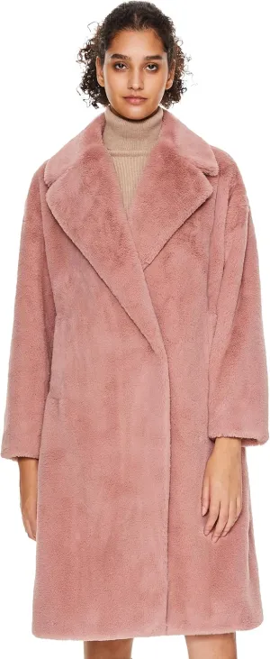 Orolay Women's Fuzzy Fleece Winter Jacket Faux Fur Lapel Coat Mid-Length Sherpa Teddy Coat