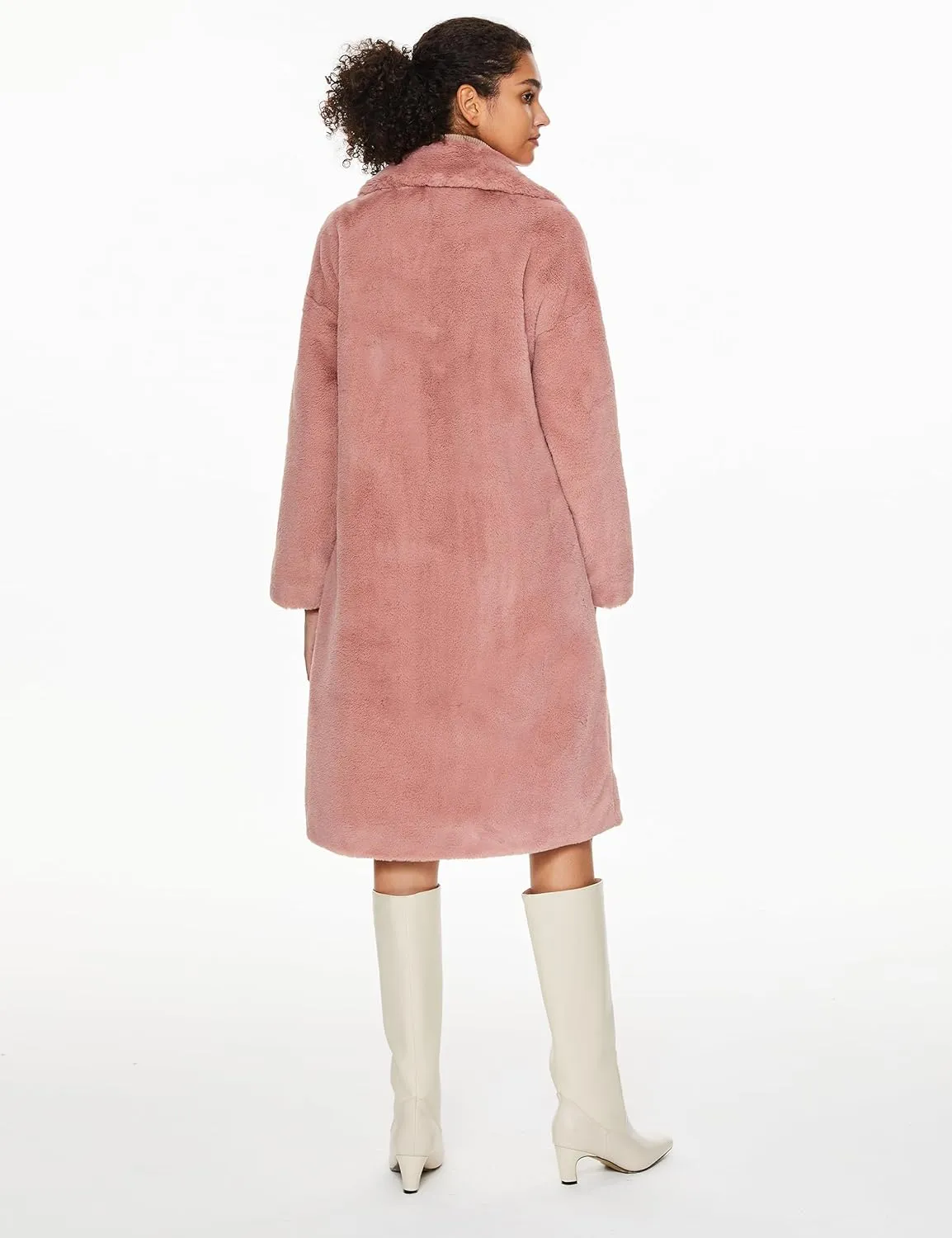 Orolay Women's Fuzzy Fleece Winter Jacket Faux Fur Lapel Coat Mid-Length Sherpa Teddy Coat