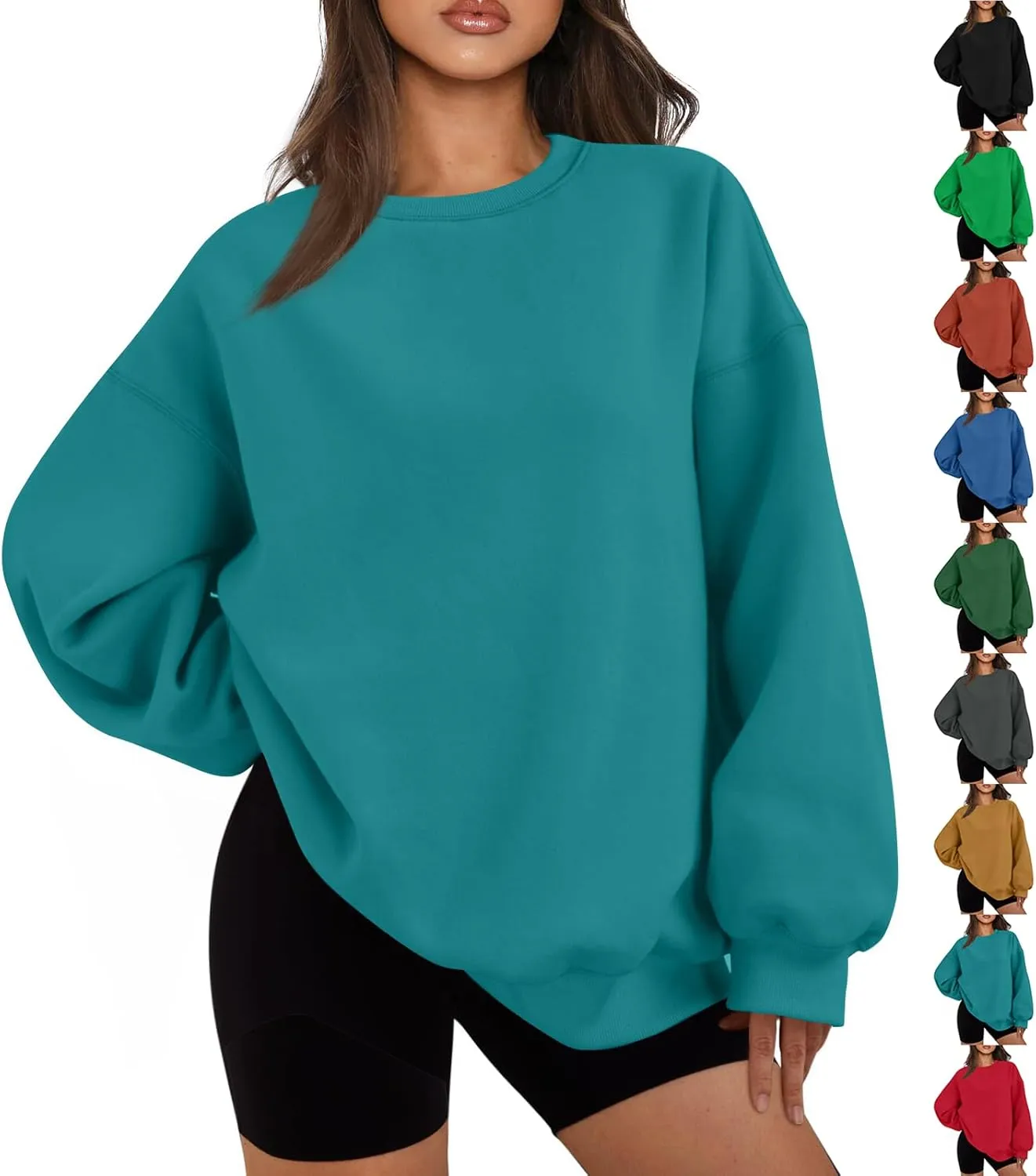 Oversized Crewneck Sweatshirts Women Casual Long Sleeve Pullover Sweaters Drop Shoulder Comfy Fleece Sweatshirts