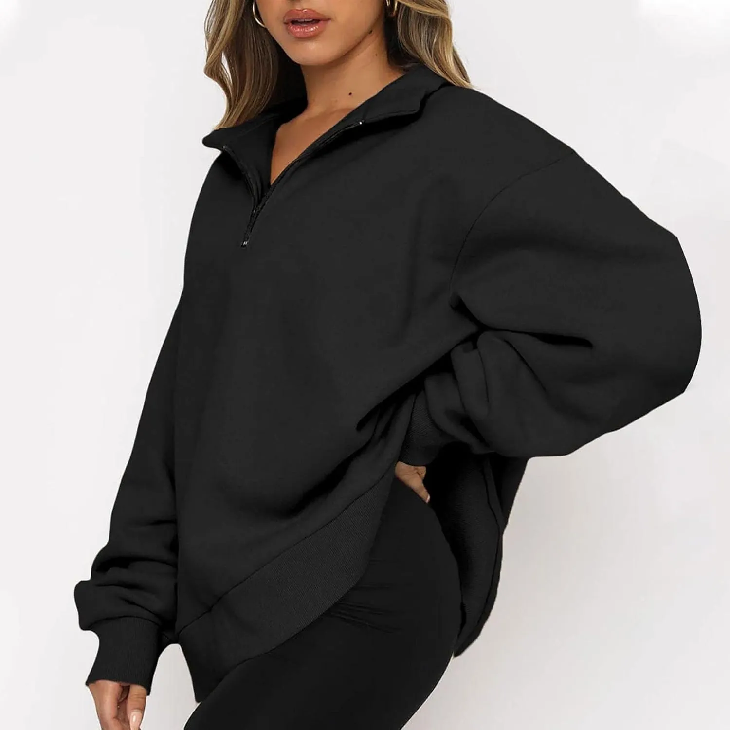 Oversized Zip Up Sweatshirts For Women 2023 Fall Fashion Outfits Casual Quarter Zip Long Sleeve Pullover Hoodies