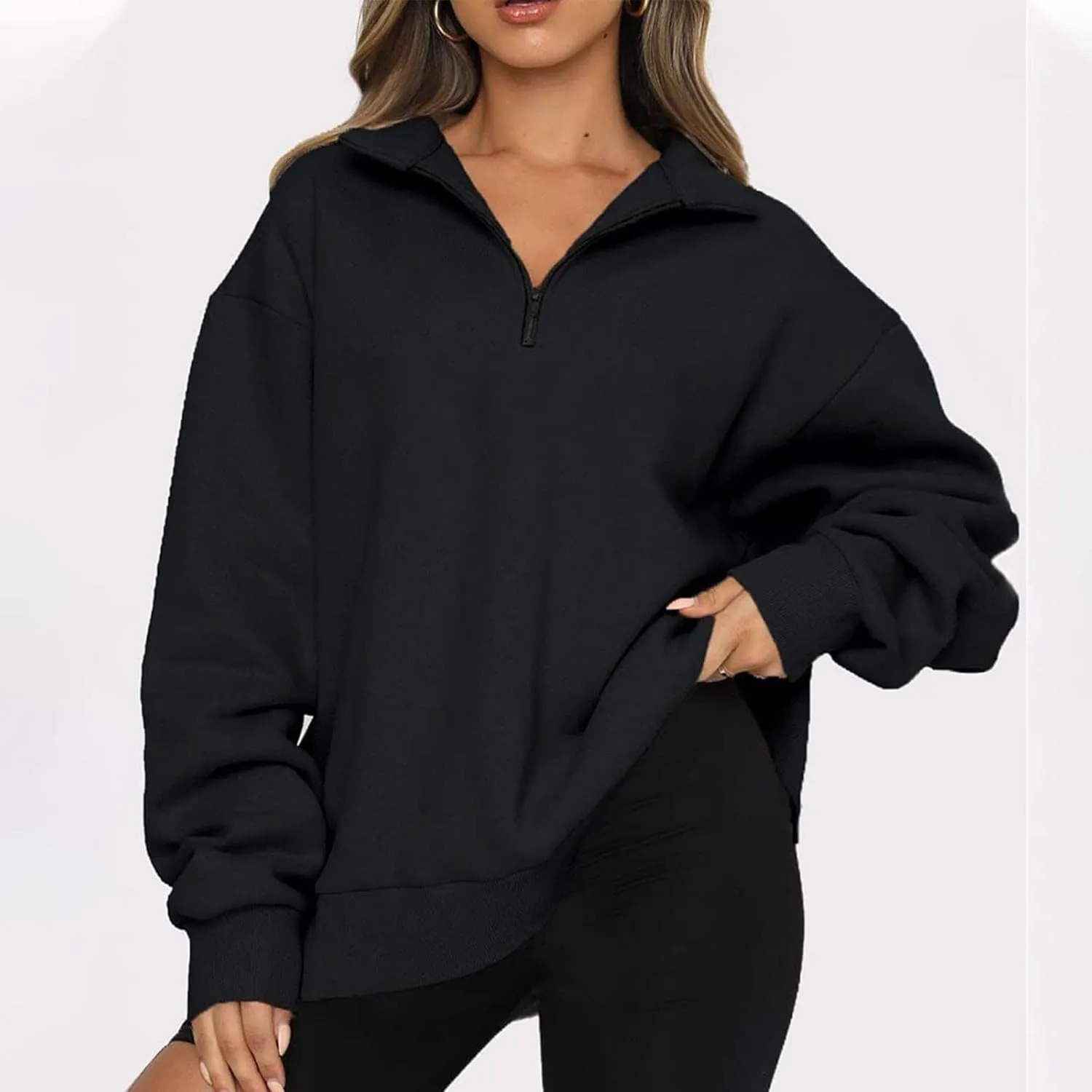 Oversized Zip Up Sweatshirts For Women 2023 Fall Fashion Outfits Casual Quarter Zip Long Sleeve Pullover Hoodies
