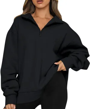 Oversized Zip Up Sweatshirts For Women 2023 Fall Fashion Outfits Casual Quarter Zip Long Sleeve Pullover Hoodies