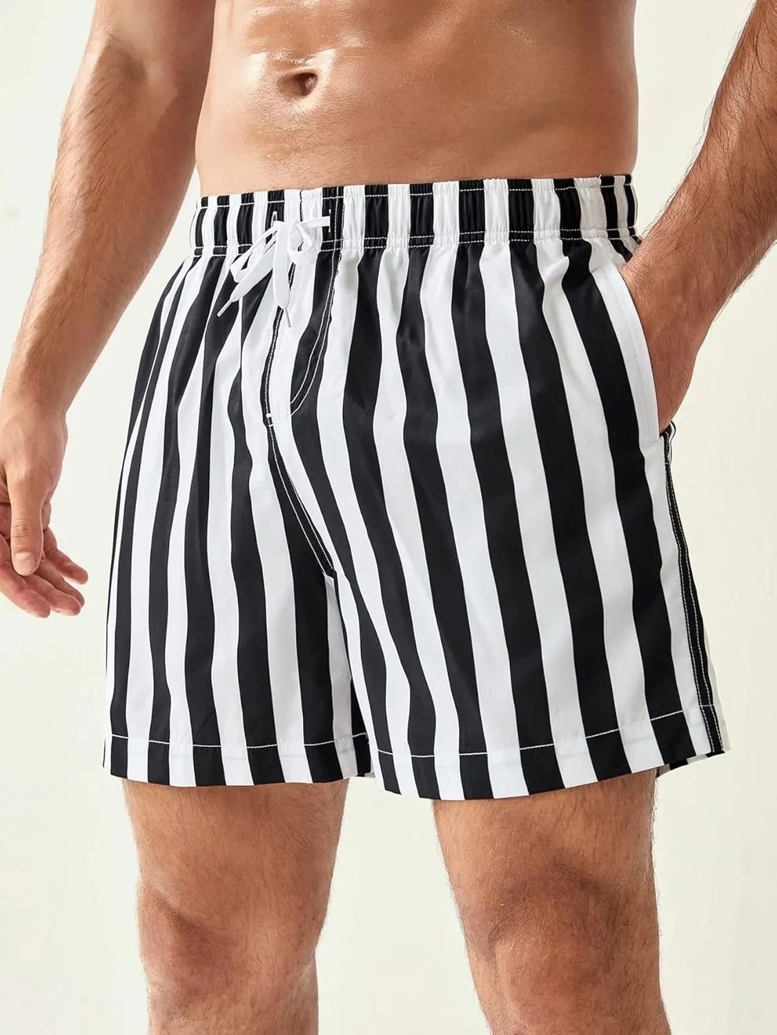 OYOANGLE Men's Striped Swim Trunks Quick Dry Beach Board Shorts Swimwear