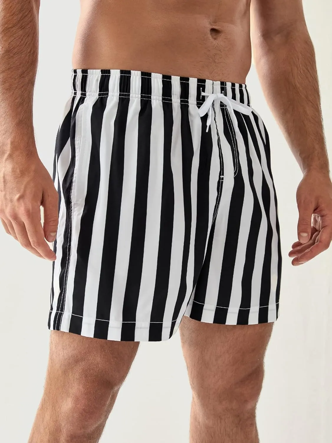 OYOANGLE Men's Striped Swim Trunks Quick Dry Beach Board Shorts Swimwear