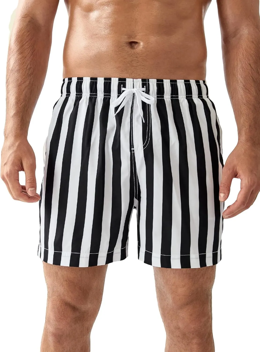 OYOANGLE Men's Striped Swim Trunks Quick Dry Beach Board Shorts Swimwear