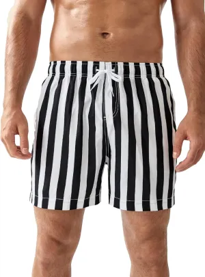 OYOANGLE Men's Striped Swim Trunks Quick Dry Beach Board Shorts Swimwear