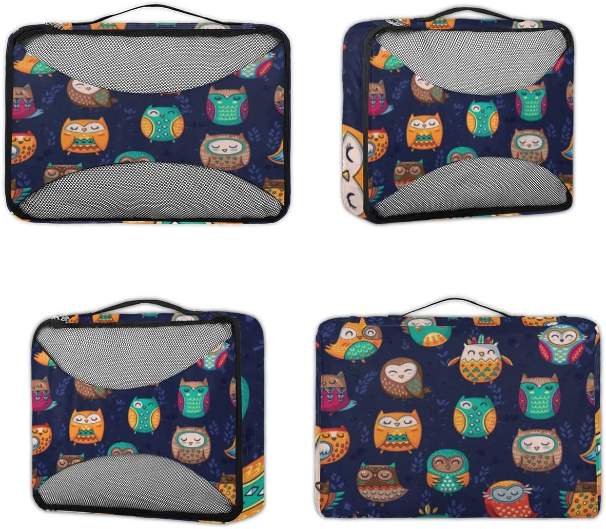 Packing Cubes 4 Pack Cute Animal Indian Owl Travel Packing Bags Individual Carry on Suitcases Underwear Luggage Mesh Organizer Packing Cubes Set for Travel Bag Backpack