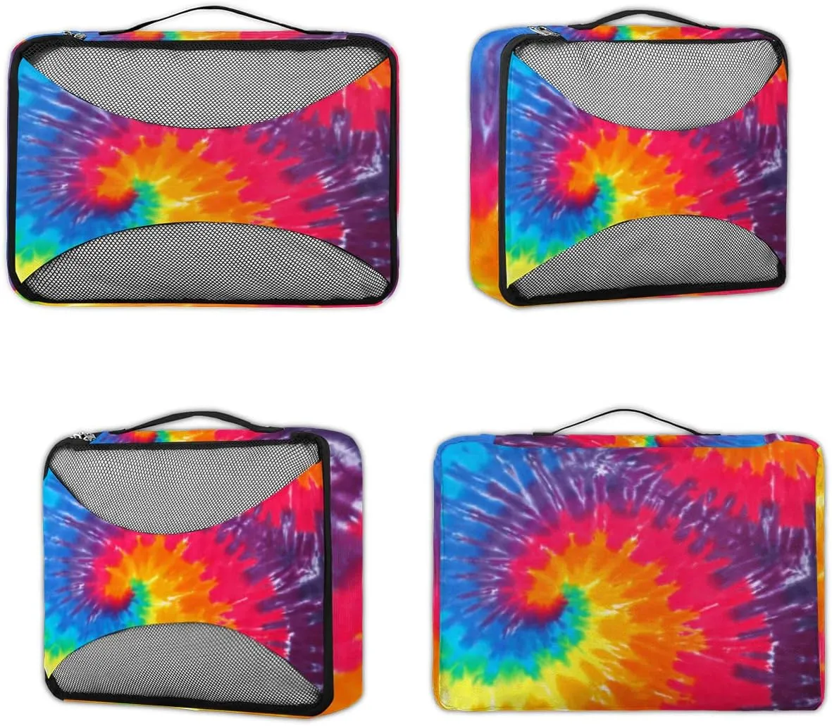 Packing Cubes 4 Pack Multicolor Abstract Art Swirl Tie Dye Travel Packing Bags Individual Carry on Suitcases Underwear Luggage Mesh Organizer Packing Cubes Set for Travel Bag Backpack