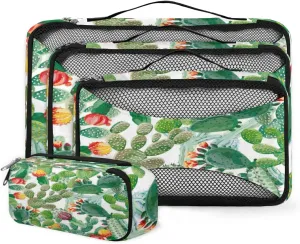 Packing Cubes 4 Pack Tropical Cactus Flower Pattern Travel Packing Bags Individual Carry on Suitcases Underwear Luggage Mesh Organizer Packing Cubes Set for Travel Bag Backpack