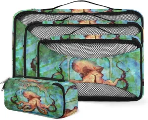 Packing Cubes 4 Pack Vintage Ocean Aniaml Octopus Travel Packing Bags Individual Carry on Suitcases Underwear Luggage Mesh Organizer Packing Cubes Set for Travel Bag Backpack