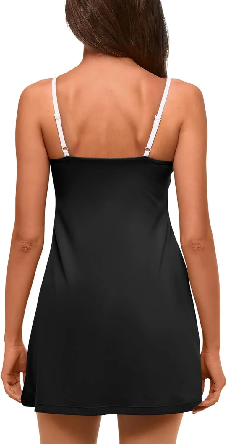 Panadila One Piece Workout Outfit Tennis Dress Athletic Dress Golf Dresses Gym Clothes with Build in Shorts with Pockets