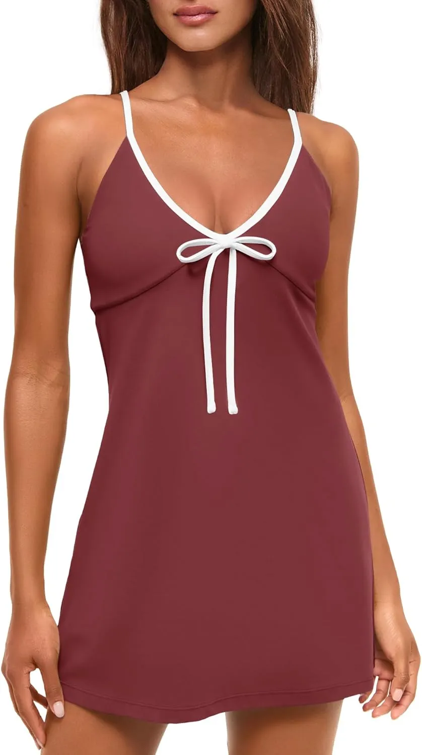 Panadila One Piece Workout Outfit Tennis Dress Athletic Dress Golf Dresses Gym Clothes with Build in Shorts with Pockets