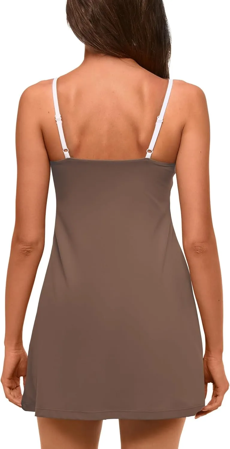 Panadila One Piece Workout Outfit Tennis Dress Athletic Dress Golf Dresses Gym Clothes with Build in Shorts with Pockets