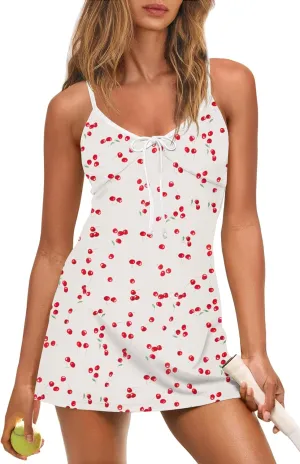 Panadila One Piece Workout Outfit Tennis Dress Athletic Dress Golf Dresses Gym Clothes with Build in Shorts with Pockets