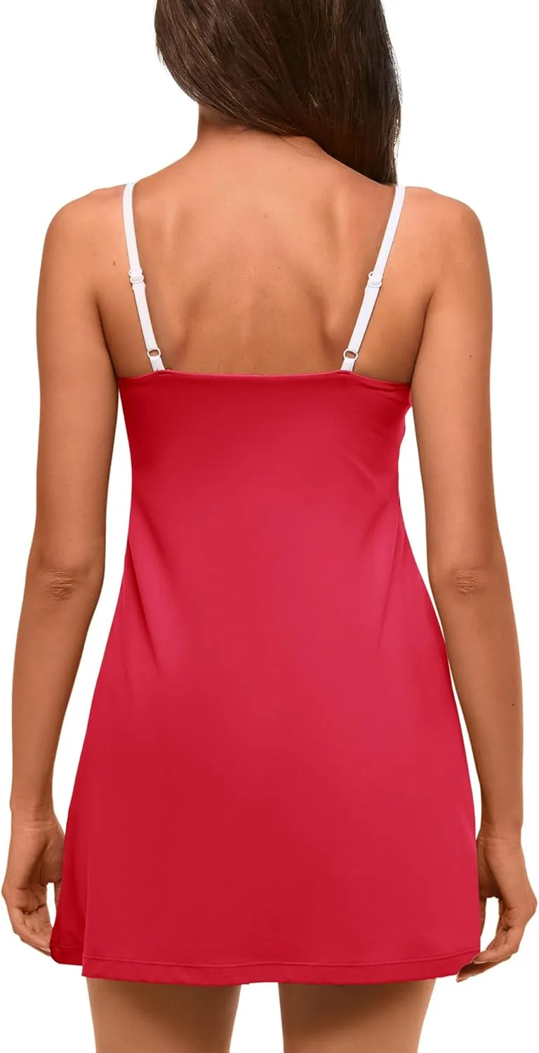 Panadila One Piece Workout Outfit Tennis Dress Athletic Dress Golf Dresses Gym Clothes with Build in Shorts with Pockets