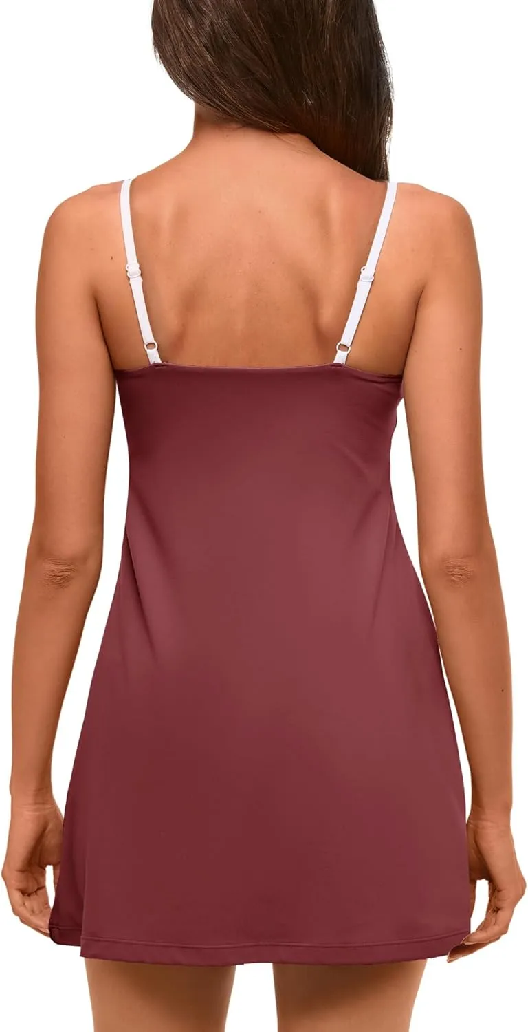 Panadila One Piece Workout Outfit Tennis Dress Athletic Dress Golf Dresses Gym Clothes with Build in Shorts with Pockets