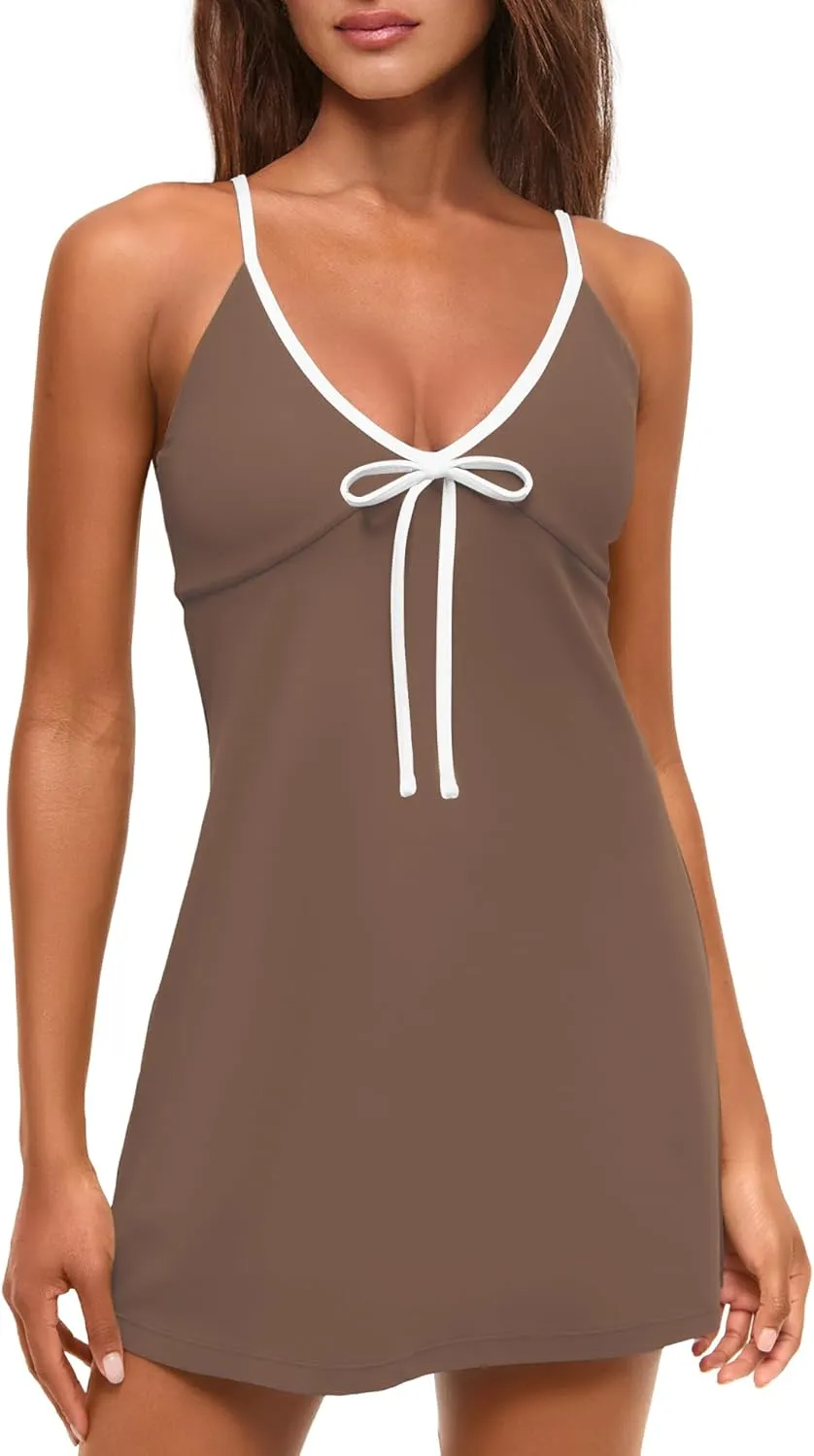 Panadila One Piece Workout Outfit Tennis Dress Athletic Dress Golf Dresses Gym Clothes with Build in Shorts with Pockets
