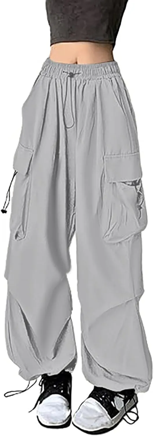 Parachute Pants Women Cargo Pants Women Baggy Y2K Low Waist Wide Drawstring Leg Hip Hop Baggy Pants