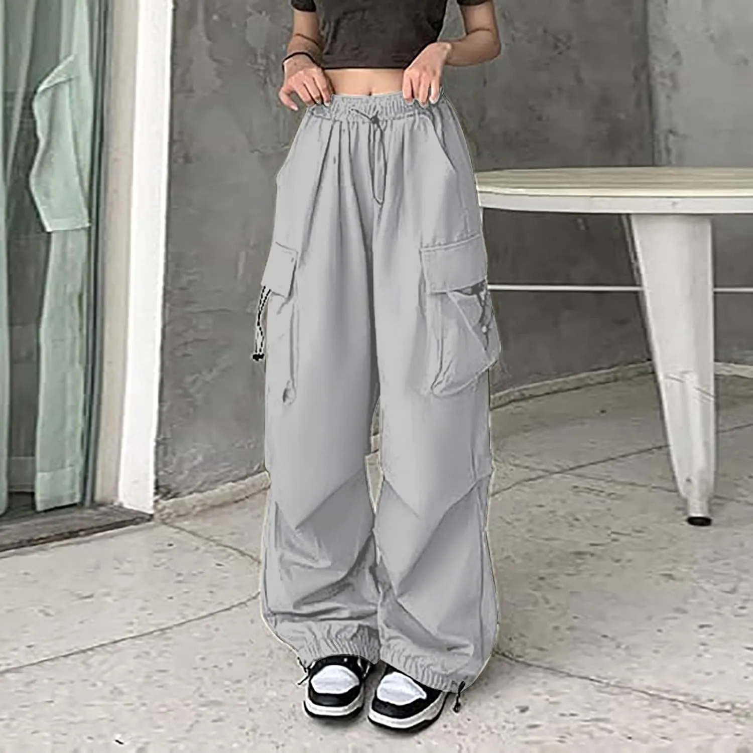 Parachute Pants Women Cargo Pants Women Baggy Y2K Low Waist Wide Drawstring Leg Hip Hop Baggy Pants
