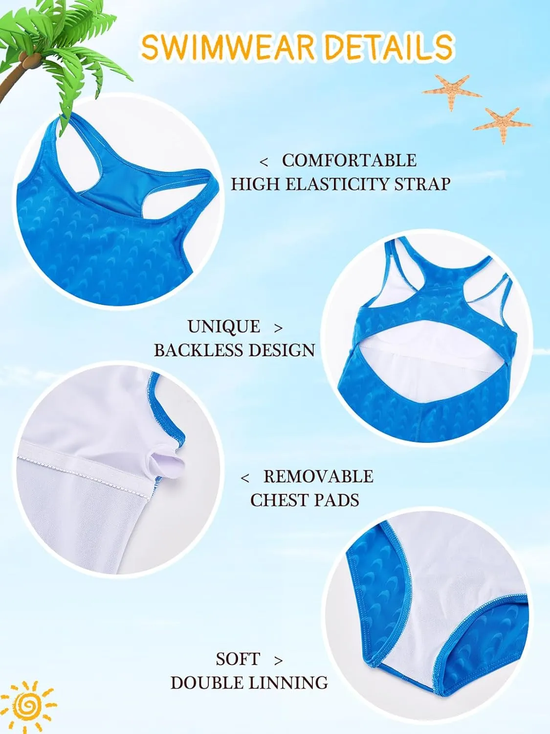Patgoal Girls' One Piece Swimsuit Athletic Youth Girl's Swimsuit Kids Racerback Swimwear Thick Strap Beach Bathing Suit