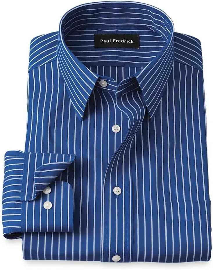 Paul Fredrick Men's Slim Fit Comfort Stretch Non-Iron Stripe Dress Shirt