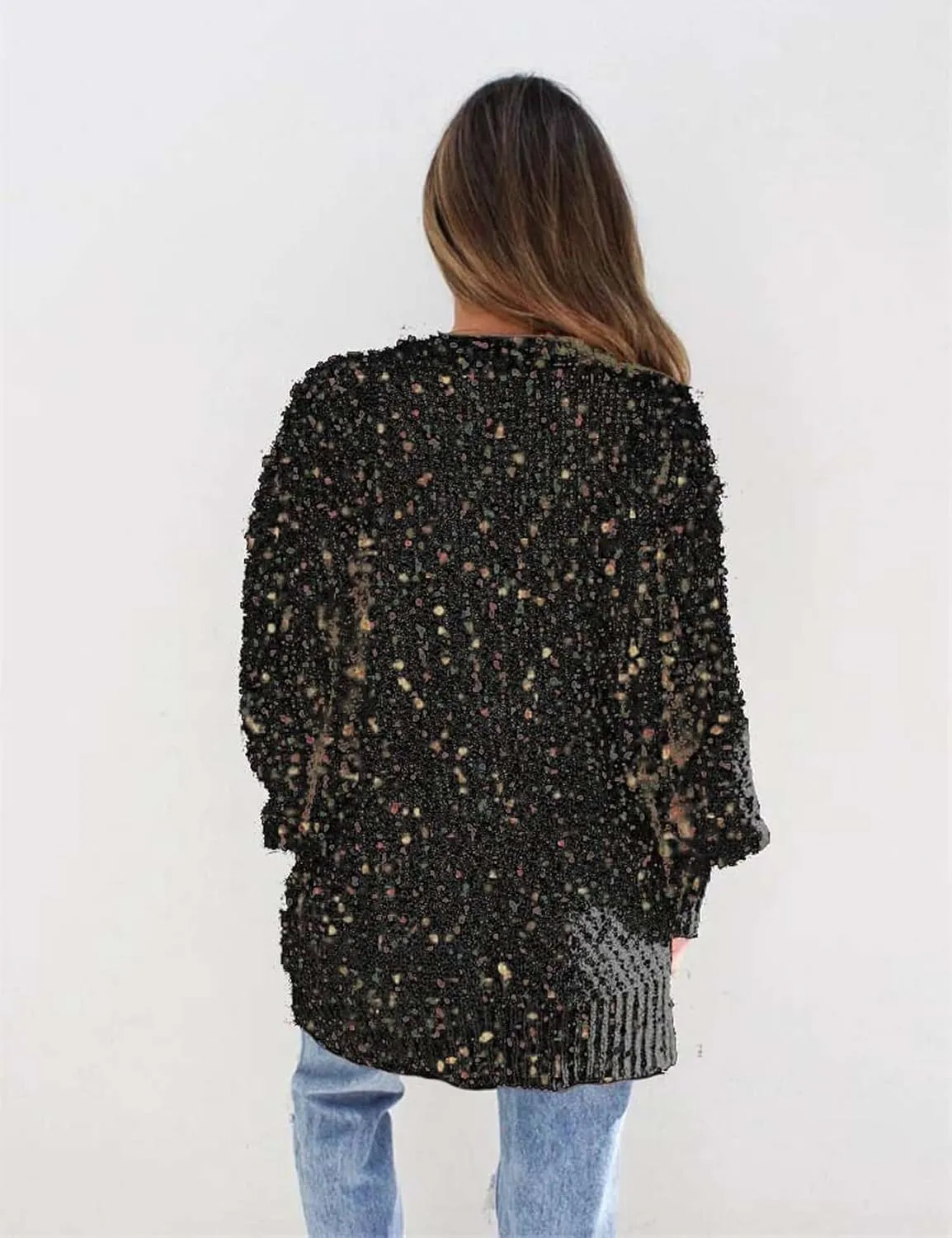 Perbai Womens Chunky Fall Loose Long Sleeve Dots Open Front Cardigan Sweater Jacket with Pockets