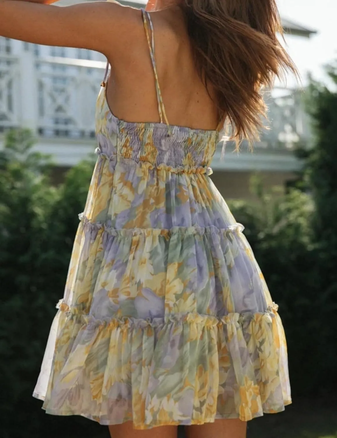 Perbai Womens Summer Floral Mini Dress Ruffle Sleeveless Spaghetti Strap Sundress Boho Flowy Skater Dresses 2025
