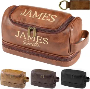 Personalized Toiletry Bag for Men, Custom Leather Toiletry Bag, Double Sided customization, Men Dopp Kit Gift, Gifts for Boyfriend, Dad, Son Husband Father's Day, Wedding, Anniversay, Birthday
