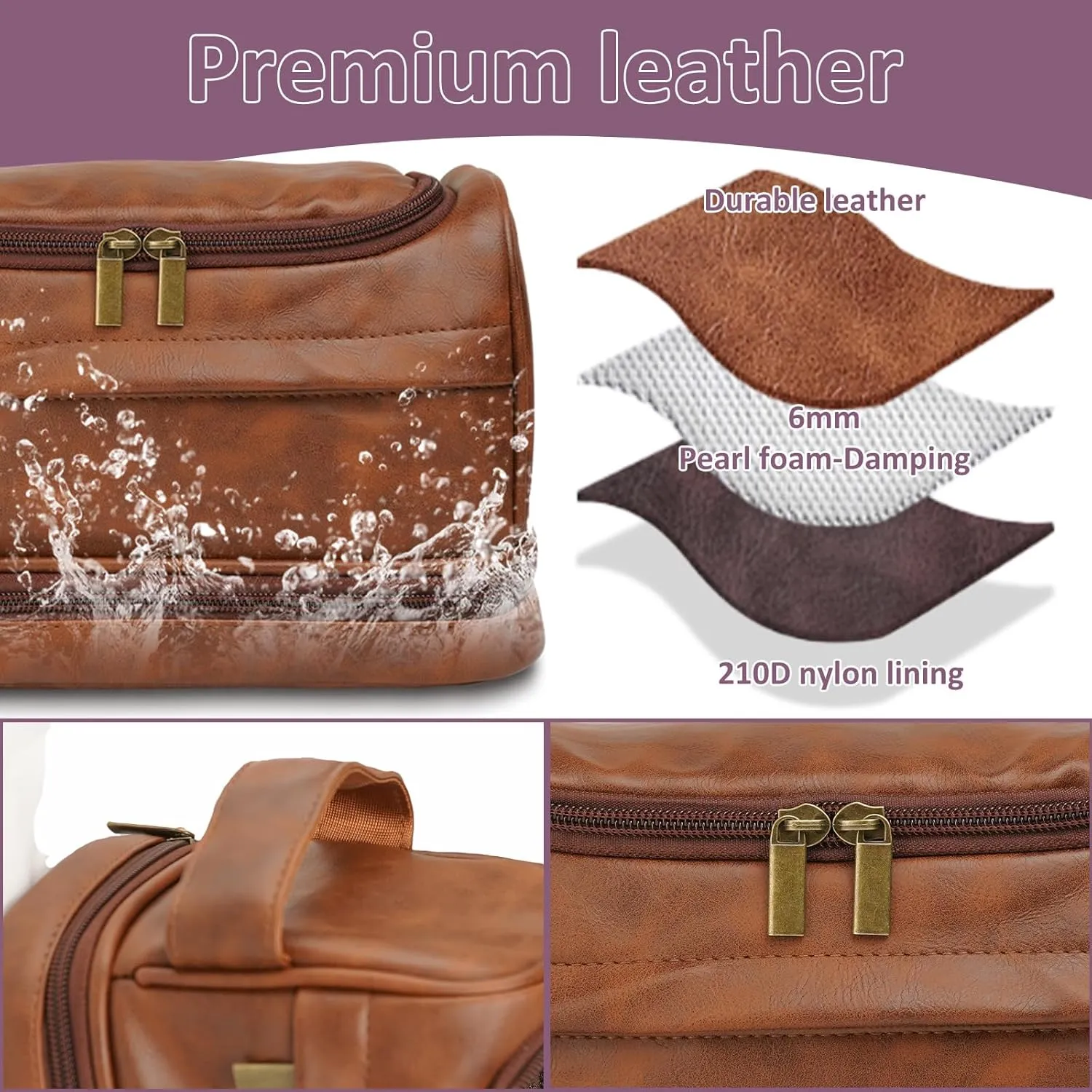 Personalized Toiletry Bag for Men, Waterproof Shaving Kit Gift for Dad, Custom Engraved Leather Travel Kit, Gifts for Men, Mens Travel Gift, Double Sided customization
